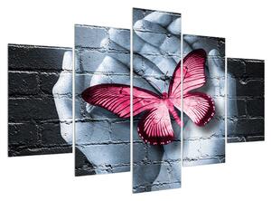 Moderní obraz dlaní s motýlem (150x105 cm)