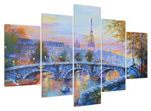Obraz malované krajiny s Eiffelovou věží (150x105 cm)