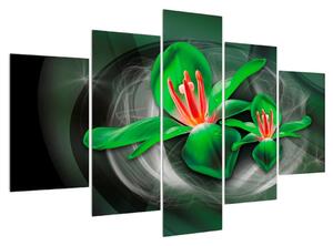 Moderní zelený obraz květů (150x105 cm)