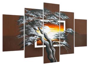 Moderní obraz stromu a východu slunce (150x105 cm)