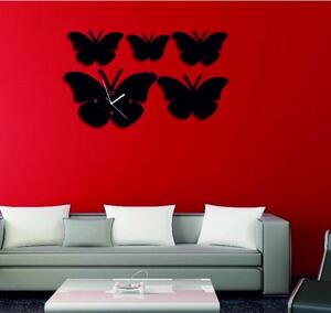 Moderní nástěnné hodiny nalepovací zrcadlové barvy motýlů l 3D hodiny