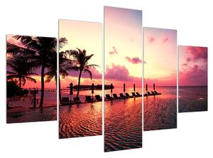 Obraz pláže s palmami a sluncem (150x105 cm)