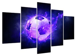 Obraz fotbalového míče v modrém ohni (150x105 cm)