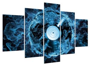 Obraz gramofonové desky v modrém ohni (150x105 cm)