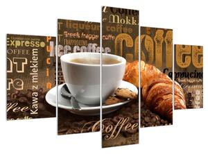 Obraz šálku kávy a croissantů (150x105 cm)