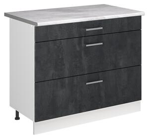 Spodní skříňka kuchyňské linky Vicco R-Line Černý beton/Bílá 100 cm pracovná doska Mramor, Model 71526