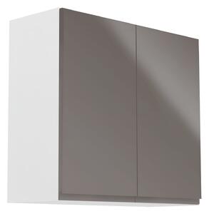 KONDELA Horní skříňka, bílá / šedý extra vysoký lesk, AURORA G80
