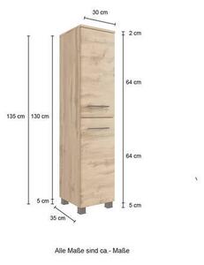 MIDI SKŘÍŇKA, barvy dubu, 30/130/35 cm Held - Úzké skříňky do koupelny, Online Only