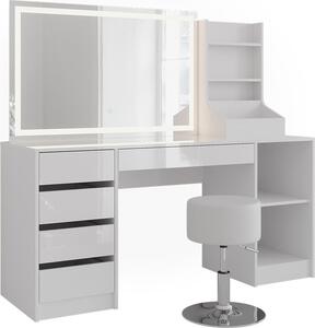 Toaletní stolek Vicco Sherry Bílá/Bílá vysoký lesk 158.2 cm se zrcadlem LED a stoličkou, Model 57657