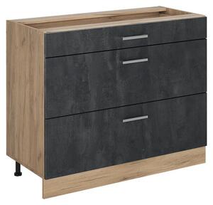 Spodní skříňka kuchyňské linky Vicco R-Line Černý beton/Zlatý mocný dub 100 cm bez pracovní desky, Model 71635