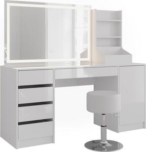 Toaletní stolek Vicco Sherry Bílá/Bílá vysoký lesk 158.2 cm se zrcadlem LED a stoličkou, Model 57669