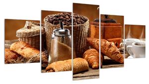 Obraz croissantů a kávy (150x80 cm)