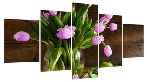 Obraz fialových tulipánů ve váze (150x80 cm)