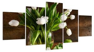 Obraz bílých tulipánů ve váze (150x80 cm)