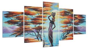 Orientální obraz ženy, stromů a slunce (150x80 cm)