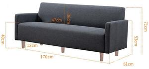 BeComfort pohodlná látková šedá pohovka ve skandinávském stylu pro 3 osoby 170x61x71cm FUR-1657-2