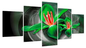 Moderní zelený obraz květů (150x80 cm)
