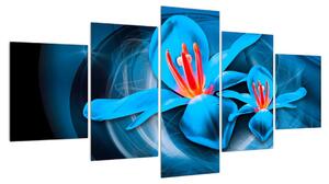 Moderní modrý obraz květů (150x80 cm)
