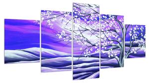 Fialový obraz rozkvetlého stromu (150x80 cm)