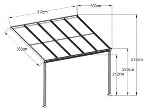 ForGarden P-312 plochá střecha pergola antracit s transparentní střechou 303 cm x 312 cm