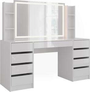 Toaletní stolek Vicco Sherry Bílá/Bílá vysoký lesk 158.2 cm se zrcadlem LED, Model 57662