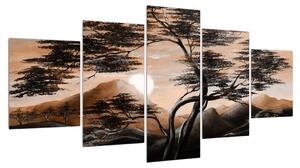 Obraz stromu, hor a slunce (150x80 cm)