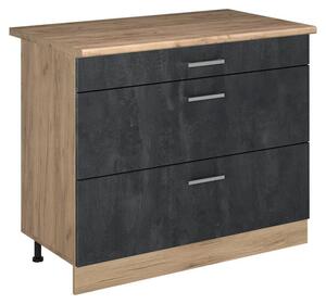Spodní skříňka kuchyňské linky Vicco R-Line Černý beton/Zlatý mocný dub 100 cm pracovná doska Dub Goldkraft, Model 71637