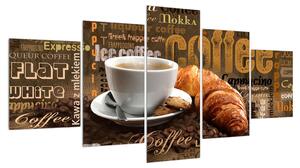 Obraz šálku kávy a croissantů (150x80 cm)