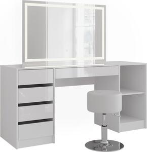 Toaletní stolek Vicco Sherry Bílá/Bílá vysoký lesk 158.2 cm se zrcadlem LED a stoličkou, Model 57654