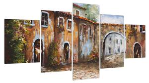 Obraz malované středomořské uličky (150x80 cm)
