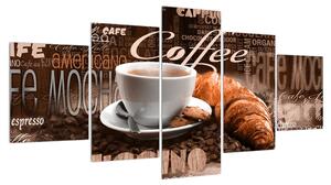 Obraz kávy a croissantů (150x80 cm)