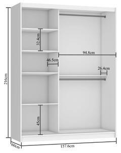 Moderní šatní skříň s posuvnými dveřmi Albino 158 - bílá / bílý lesk