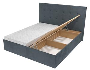 Manželská postel Olivia s čelem s knoflíky, lamelovým roštem a úložným prostorem - Šedá, 160 x 200 cm, Bez navýšení, Bez matrace