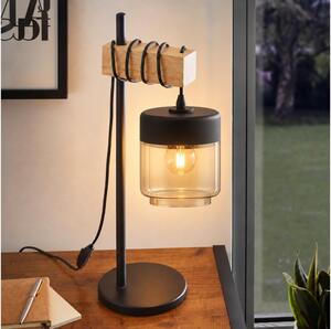 BRILAGI - Stolní lampa WOOD GLASS 1xE27/40W/230V hnědá/černá/kouřová béžová