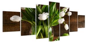 Obraz bílých tulipánů ve váze (210x100 cm)