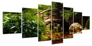 Obraz dřevěného mostu přes říčku (210x100 cm)