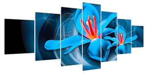 Moderní modrý obraz květů (210x100 cm)