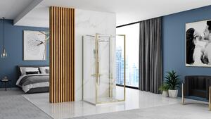 Rea Rapid Slide, 3-stěnový sprchový kout 100 (dveře) x 80 (stěna) x 80 (stěna) x 195 cm, 6mm čiré sklo, zlatý lesklý profil, KPL-09416