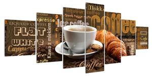 Obraz šálku kávy a croissantů (210x100 cm)
