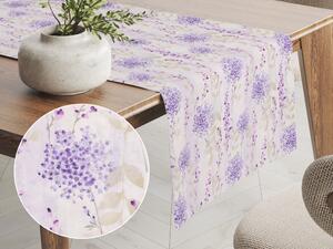 Biante Dekorační běhoun na stůl PML-069 Fialové květy na bílém 20x120 cm