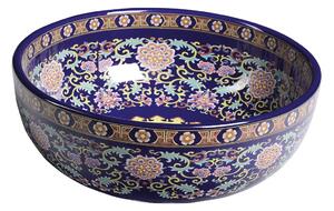 SAPHO PRIORI keramické retro umyvadlo na desku, Ø 41 cm, fialová s ornamenty PI022