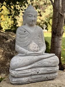 Buddha z říčního kamene s lotosovým pupenem – 60 cm
