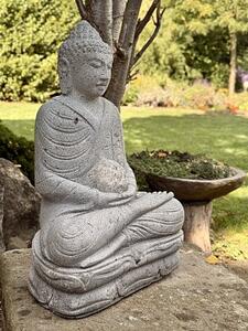 Buddha z říčního kamene s lotosovým pupenem – 60 cm
