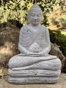 Buddha z říčního kamene s lotosovým pupenem – 60 cm