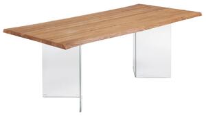 Dubový jídelní stůl Kave Home Lotty 220 x 100 cm se skleněnou podnoží