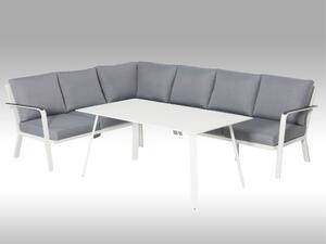Zahradní set – hliníková sedací a jídelní souprava Sanchez 2v1 bílá 5 osob 268x207cm