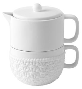 Čajová konvička s hrnečkem White Knitting, 800 ml