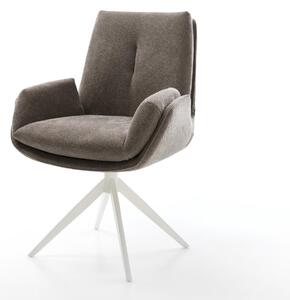 DELIFE Jídelní židle Clea-Flex látka Měkký taupe křížová podnož široká bílá 360° otočná houpací funkce