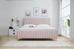 Tempo Kondela Čalouněná postel KAISA 140x200, růžová/gold chrom matný