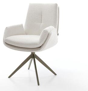 DELIFE Jídelní židle Clea-Flex bouclé krémovo-bílá křížová podnož široká titanová barva 360° otočný houpací funkce